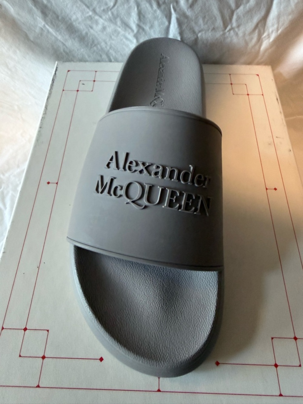 Alexander McQueen Men's Gray Embossed Logo Slide Sandals